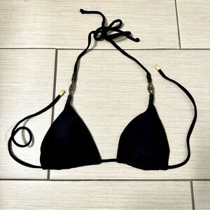VIX Paula Hermanny, Black Triangle Bikini Top with Gold Hardware, Size M